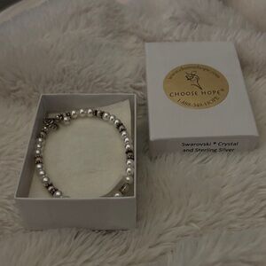Swarovski Crystal and Sterling Silver Pearl and Silver Choose Hope Bracelet NIB